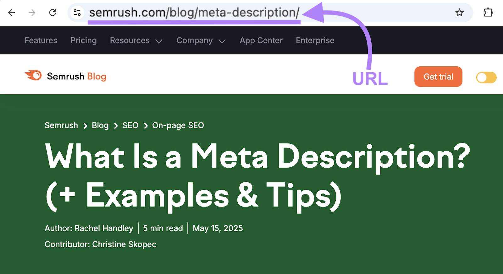 The URL in this example is sem2.zeeshanseotools.com/blog/meta-description.