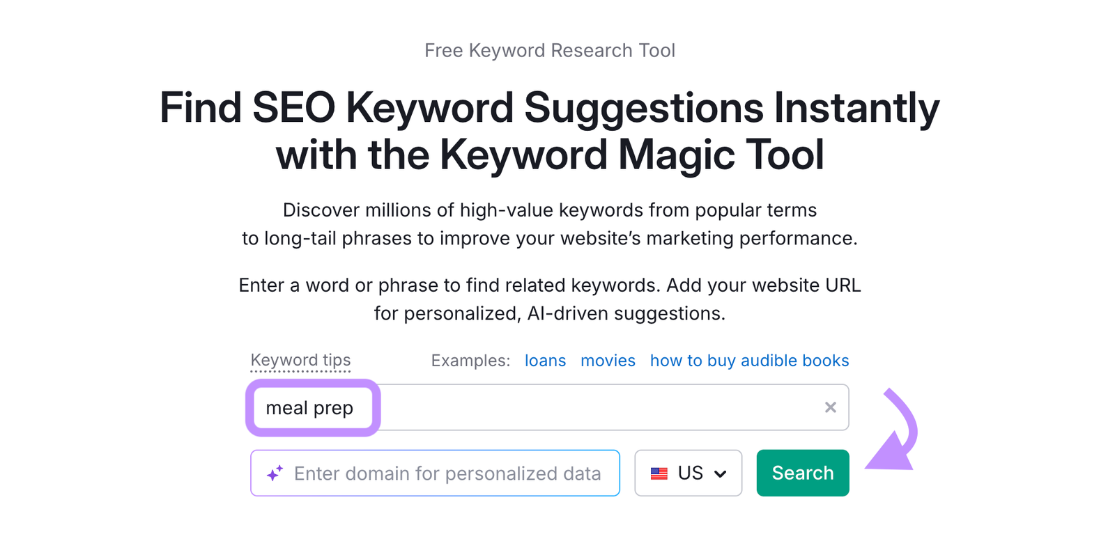 keyword magic tool start page