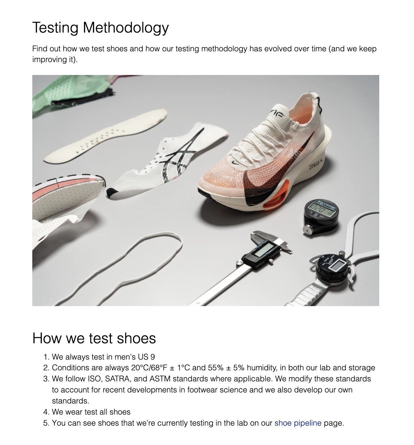 The Testing Methodology page by RunRepeat.