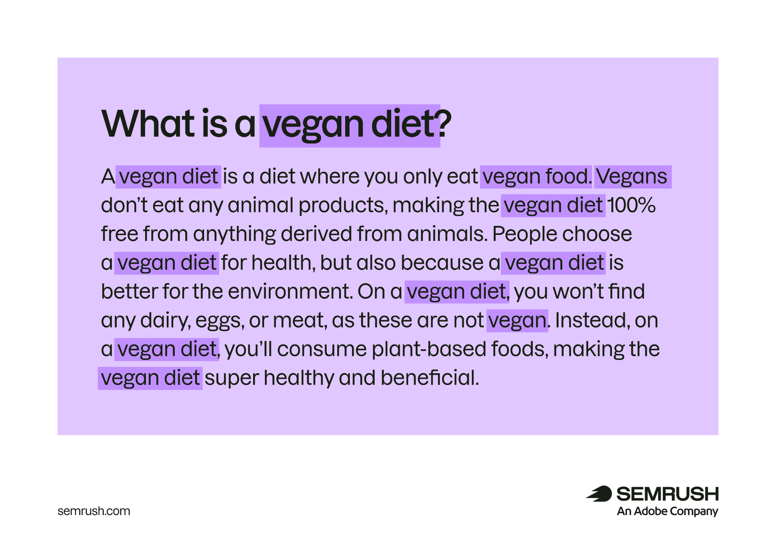 Keyword stuffing example shown on "What is vegan diet?".