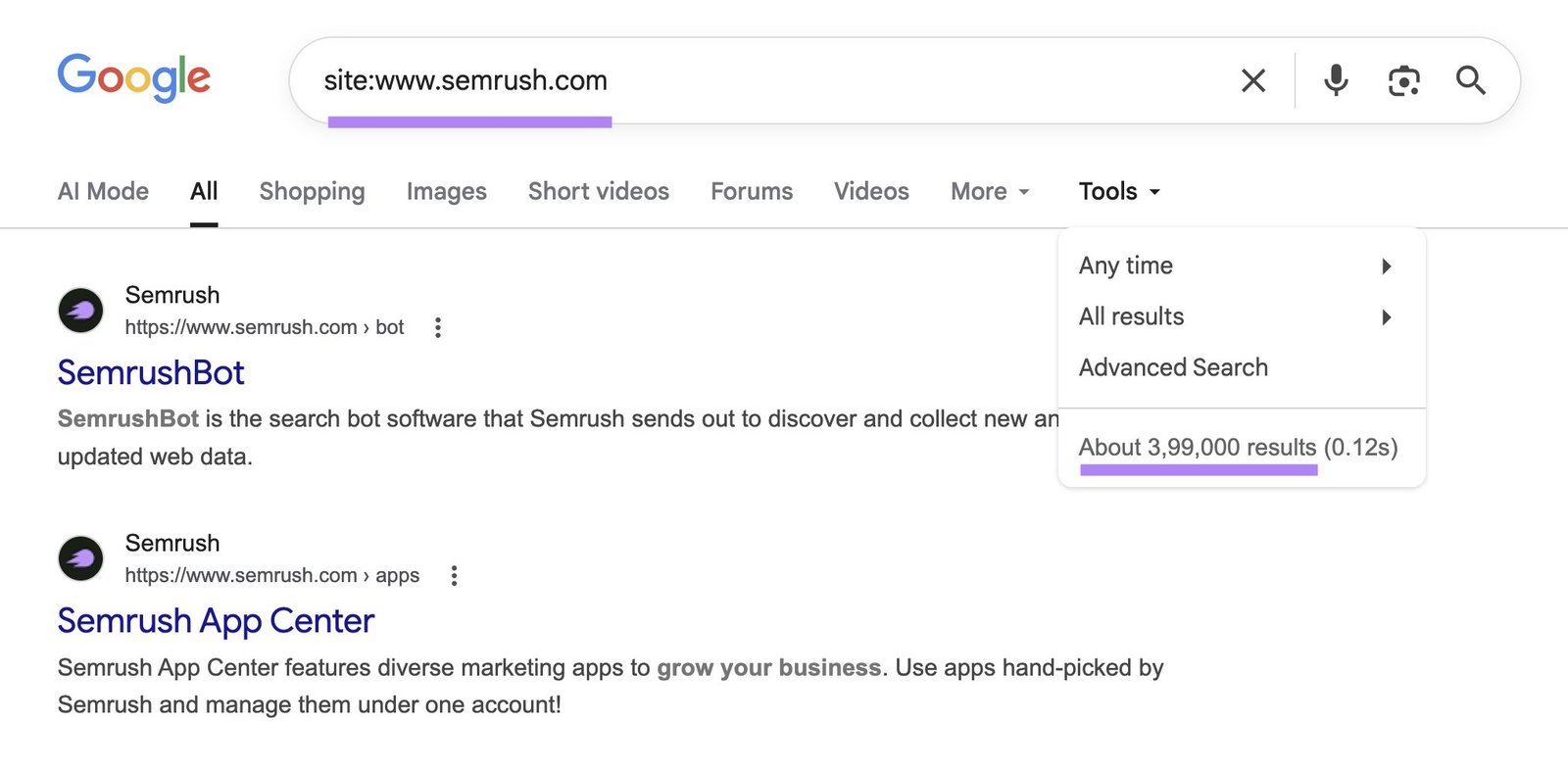 Google shows about 3,99,000 results for “site:sem2.zeeshanseotools.com” search.