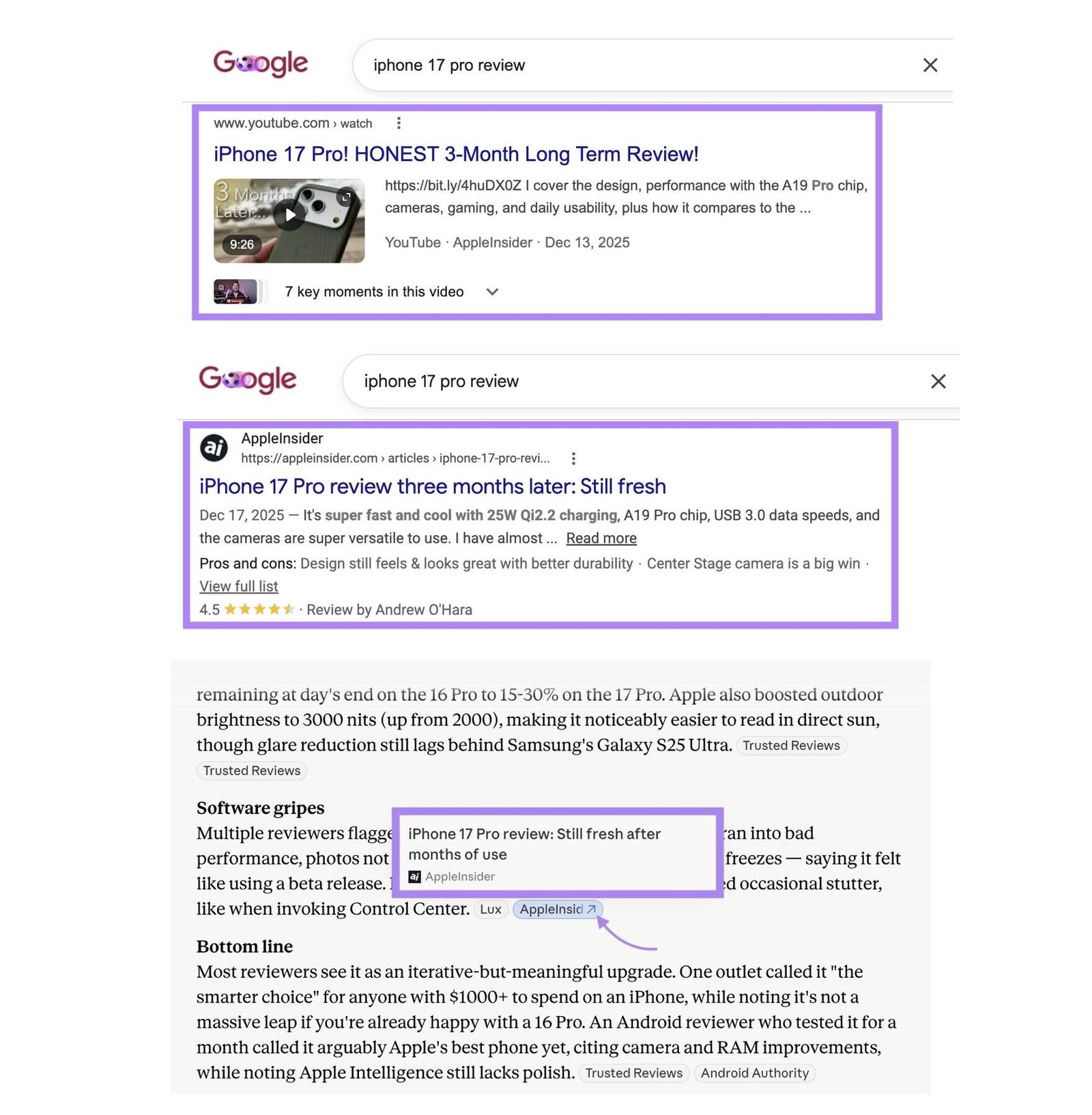 A video and written review by AppleInsider ranking on Google and also being cited on Claude.