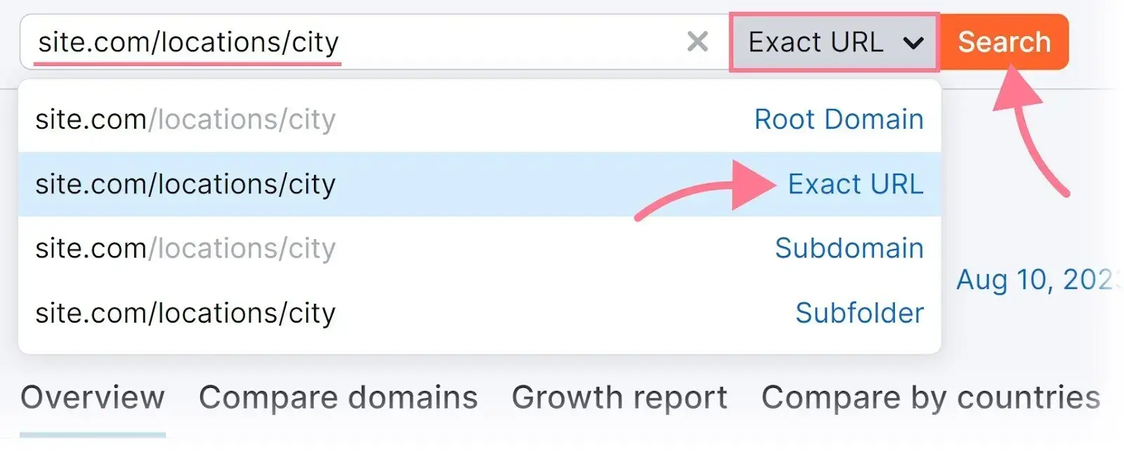 Changing the settings from “Root Domain” to “Exact URL” on Domain Overview.