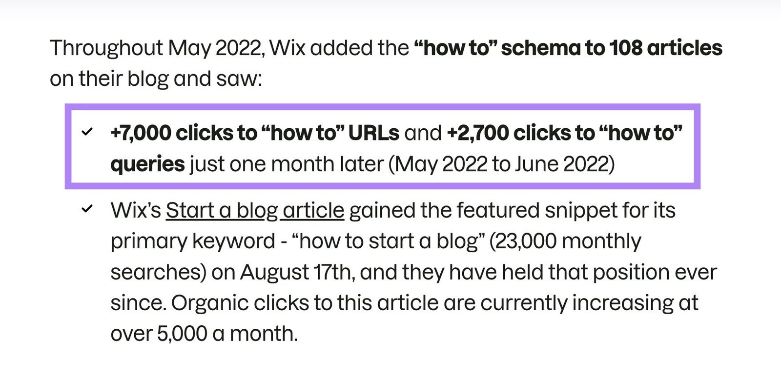 A case study by Semrush using concrete examples with specific numbers.
